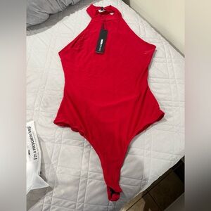 Mock Neck Red Bodysuit